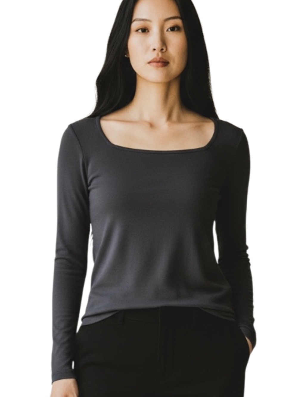 H&M Charcoal Square Neck Long-Sleeve Top